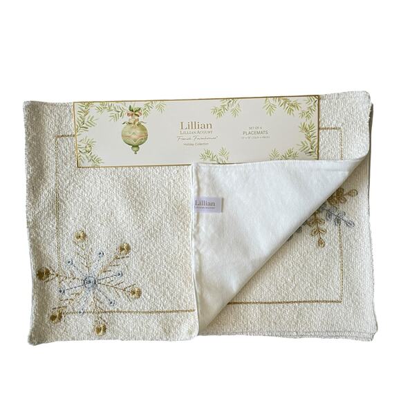 Lillian August Christmas Placemats Set of 4 Gold & Silver Snowflake Holiday Glam - Picture 3 of 13